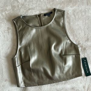 Kirious Small Gold Faux Leather Crop Top